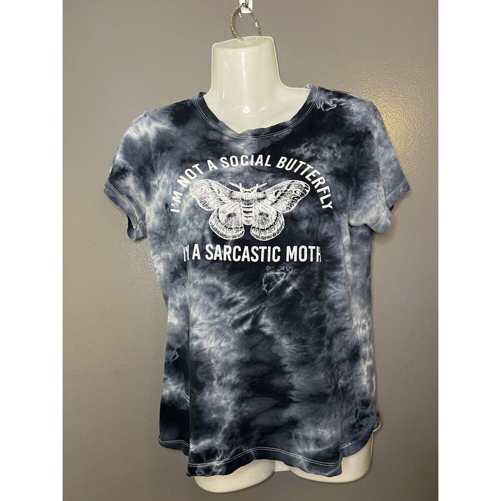 Hot Topic Shirt Womens Size Small Black Tie Dye Sarcastic Moth Graphic Tee - Picture 3 of 9